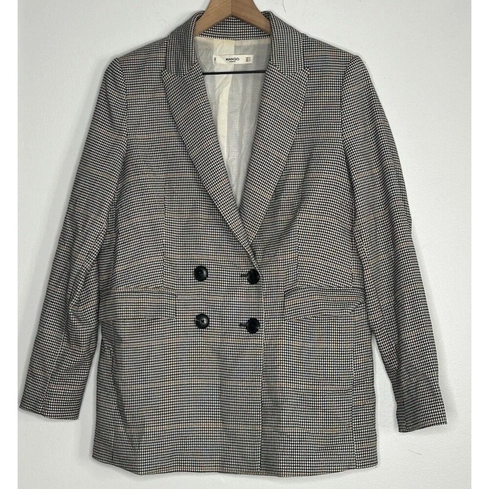 MNG Mango Double Breasted Blazer Modern Check Lined Woman’s Small Oversized Fit